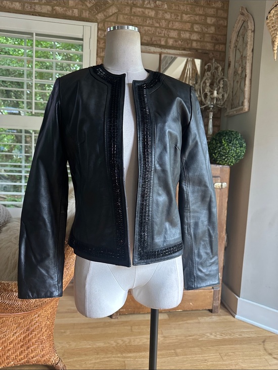 Chico's Jackets & Blazers - CHICO'S BLACK LEATHER JACKET EMBELLISHED 1 US 8